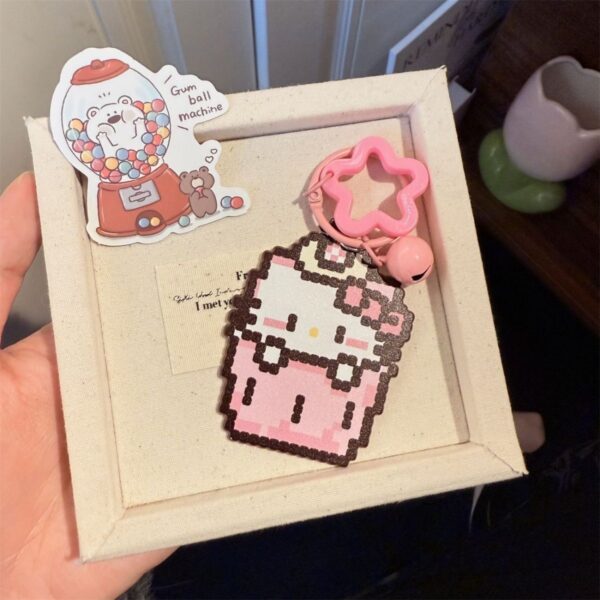 Wholesale Cartoon Kitten Pixel Acrylic Keychain Bell Pendant Student Bag Charm