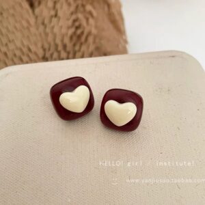 Wine red Milky White Love earrings