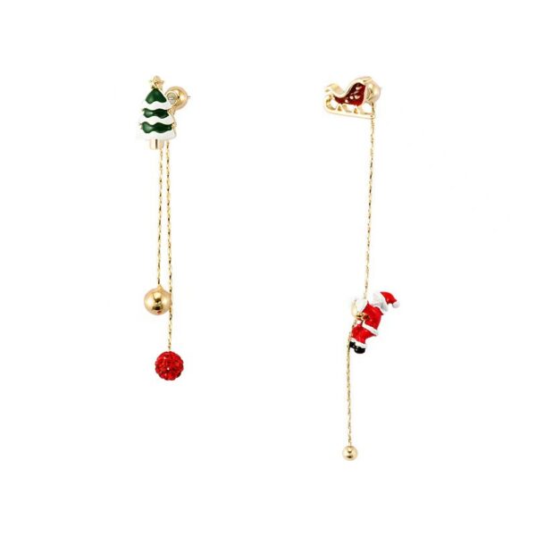 Wholesale Asymmetrical Santa Claus Christmas Tree Earrings Alloy Electroplated Jewelry Gift