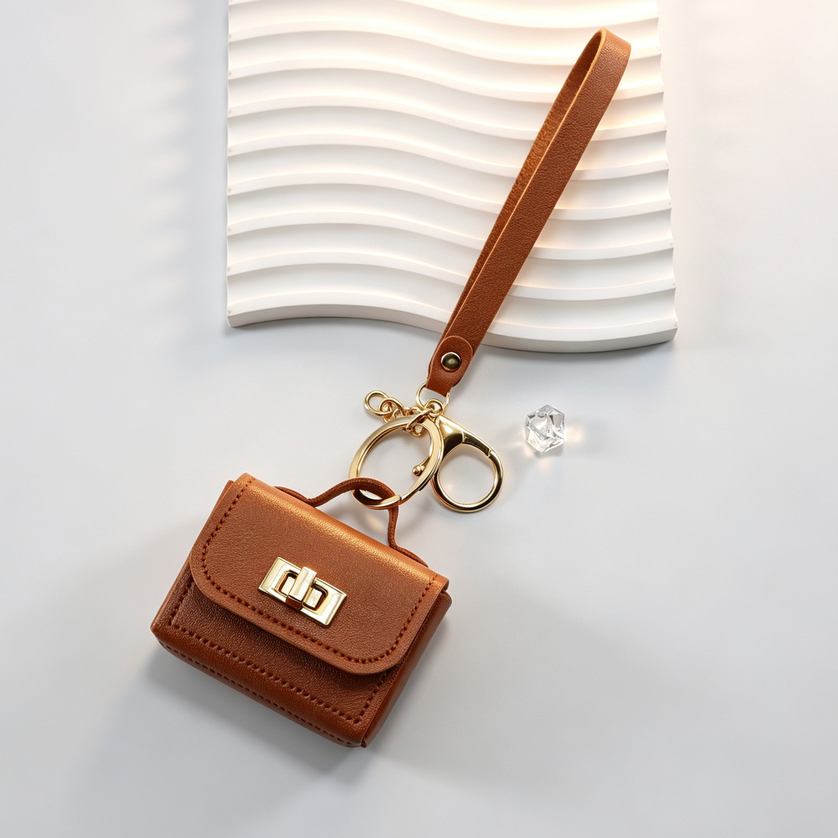 Wholesale Multi Colored Leather Buckle Headphone Storage mini Coin Purse Keychain