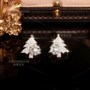 Silver rotating Christmas tree earrings
