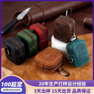 oly-8ee7733f3b4e08fd9a5d819b37e40a12 Wholesale Cross-Border New Style Crazy Horse Leather Key Pouch, Waist-Hanging Portable Coin Purse, Vintage Top-Layer Cowhide Solid Color Storage Bag Wallet