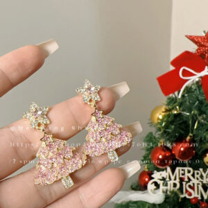 Pink Christmas tree earrings