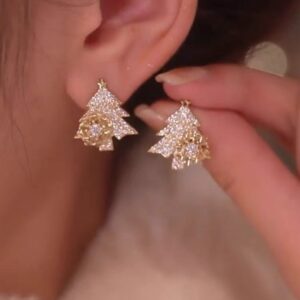 Golden rotating Christmas tree earrings