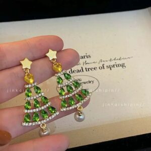 Green zircon Christmas tree earrings