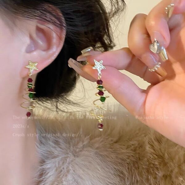Wholesale Asymmetrical Santa Claus Christmas Tree Earrings Alloy Electroplated Jewelry Gift