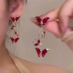 Red butterfly zircon earrings