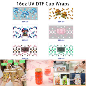 oly-0009d55468ad87bf5748f1fc07ed2ea8 Wholesale 5pcs Winter Fairy Mushroom House Crown Crescent Moon Bow Checkerboard Mama Text Mixed Print 16oz Cup UV DTF Wraps