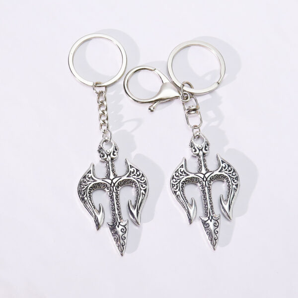 Wholesale Vintage Punk Poseidon Trident Pendant Keychain Zinc Alloy Fashion Accessory for Bags Keys