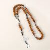 Wholesale Retro Cross Design Wooden Rosary Pendant Handmade Braided Chain Jewelry Accessory for Resale