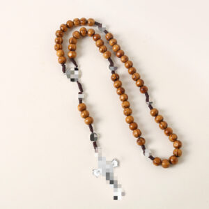 Wholesale Retro Cross Design Wooden Rosary Pendant Handmade Braided Chain Jewelry Accessory for Resale