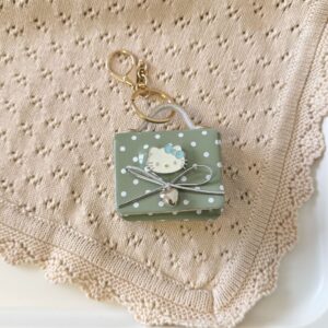 Retro green polka dot cat head earphone bag