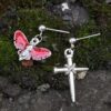 oly-00a3f6969a3f4ab05f88e22a8d5b72f9 Wholesale Stainless Steel Cross Moth Skull Asymmetrical Earrings Niche Punk Jewelry Accessory for Party Wear Boutique Resale