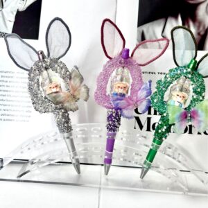 oly-00c735784a4595a91d27a8a215b537d0 Wholesale Beaded Rabbit Charm Pen Cute Bling Design Green Refil Everyday Office Decor Gift
