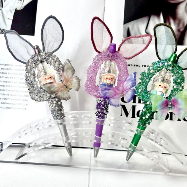 Wholesale Beaded Rabbit Charm Pen Cute Bling Design Green Refil Everyday Office Decor Gift