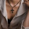 oly-01642725f706dea1f93028d7870a018e Wholesale Zinc Alloy Gothic Layered Cross Necklace with Bat Pendant Jewelry Accessory for Everyday Wear