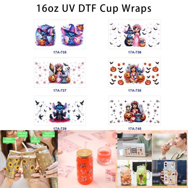 oly-01661dde44f5f02bd35ccb88061cdd4d Wholesale 5pcs Halloween Floral Girl Alien Pet Pumpkin Bat Raven Mixed Decor Prints 16oz Cup UV DTF Wraps OLY Exclusive