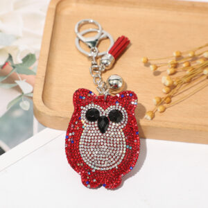 oly-018b317370c391cce942645e81813121 Wholesale Plush Rhinestone Cartoon Owl Keychain Bag Charm Tassel Pendant Stylish Car Key Accessory Gift
