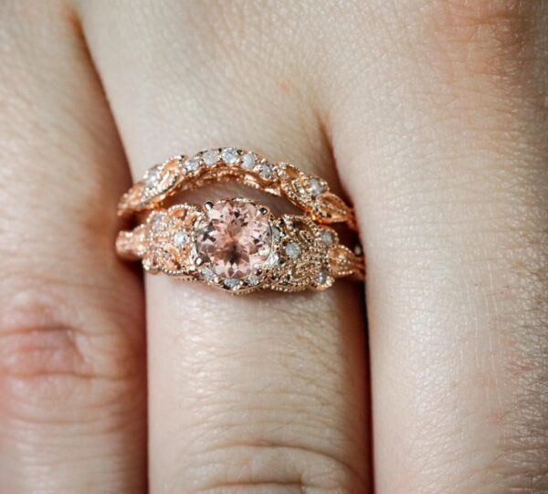 Wholesale Leaf Crystal Zircon Two-Piece Ring Set Fashion Jewelry Accessory for Wedding