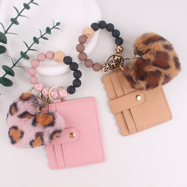 Wholesale Korean Pink Leopard Silicone Heart Card Holder Keychain Boutique Bag Charm