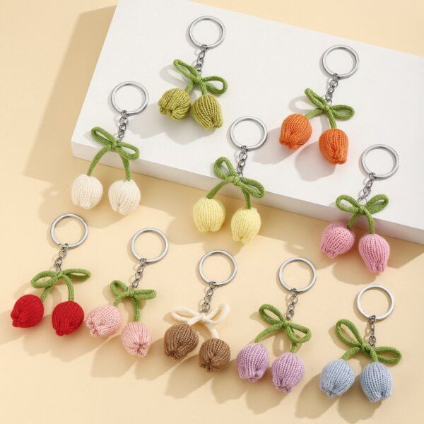 Wholesale Green Wool Tulip Bud Keychain Fashion Car Key Accessory Gift