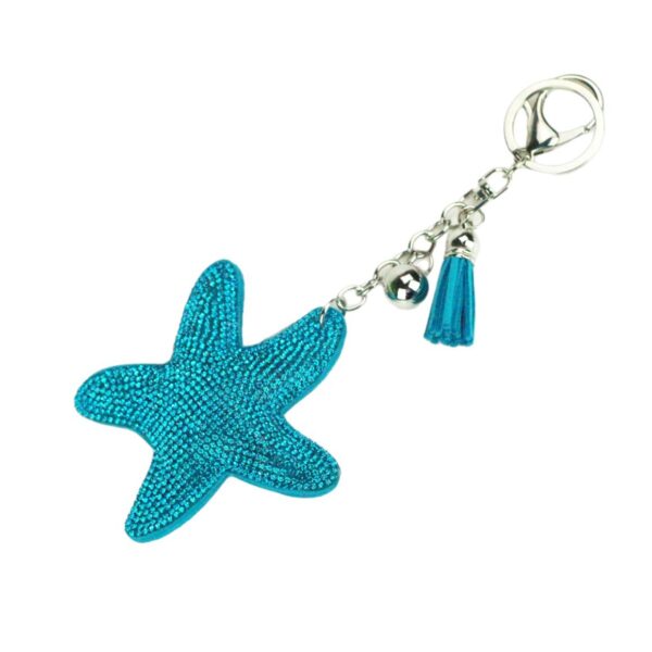 Wholesale Trendy Starfish Bag Charm Keychain Rhinestone Flannel Alloy Tassel Bell Boutique Resale Accessory