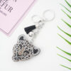 Wholesale Stylish Khaki Leather Cheetah Rhinestone Tassel Keychain Bag Charm Car Key Accessory Gift