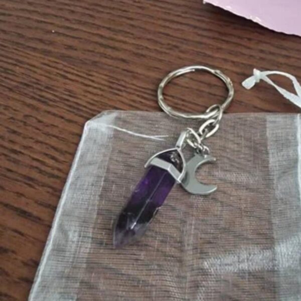 Wholesale Crescent Moon Amethyst Crystal Keychain Trendy Bag Charm for Gift or Boutique Resale