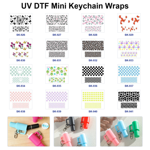 Wholesale 8pcs Butterfly Floral Pet Paw Leopard Cow Checkered Smiley Ice Cream Star Decor Mini Cup Keychain Sticker