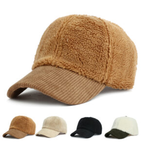oly-02840a8c9ea93fc4db3b4f19580244e2 Wholesale Fleece and Corduroy Spliced Baseball Cap Winter Warm Adjustable White Stylish Cap