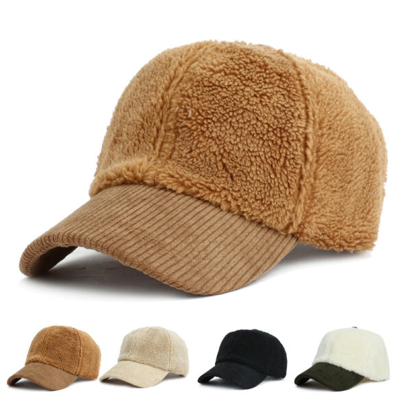 oly-02840a8c9ea93fc4db3b4f19580244e2 Wholesale Fleece and Corduroy Spliced Baseball Cap Winter Warm Adjustable White Stylish Cap