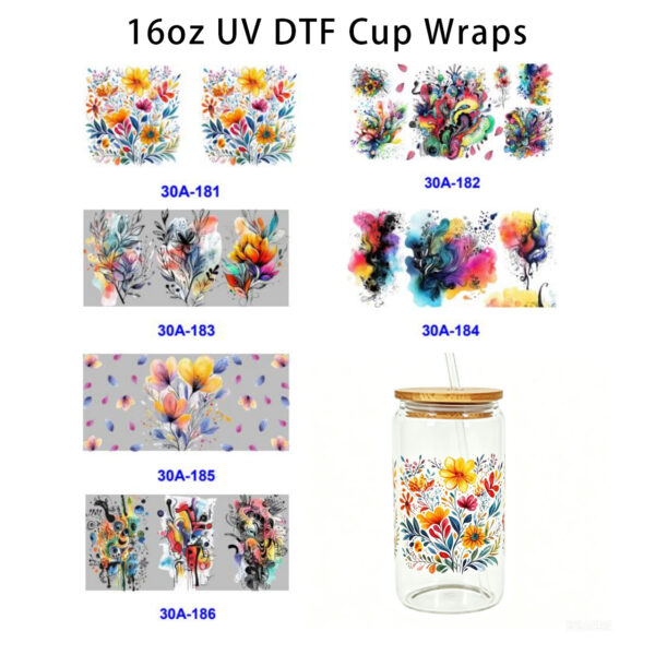 oly-028ce5755b67bec853d7bb520ecef247 Wholesale 5pcs Abstract Colorful Floral Ink Wash 16oz Cup UV DTF Wraps