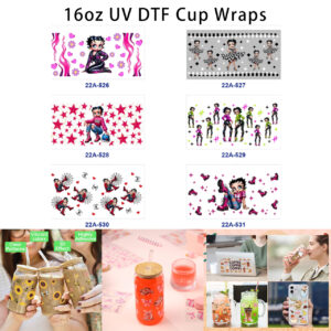 oly-02dca135f85af558ea8ad8c2e2537d54 Wholesale 5pcs Retro Trendy Cartoon Girl Heart Star Spider Web Boot Floral Mixed Decor Prints 16oz Cup UV DTF Wraps OLY Exclusive