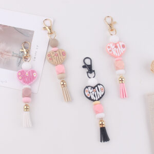 Wholesale Silicone Heart Keychain Bag Charm Korean Style Pink Tassel Pendant Gift