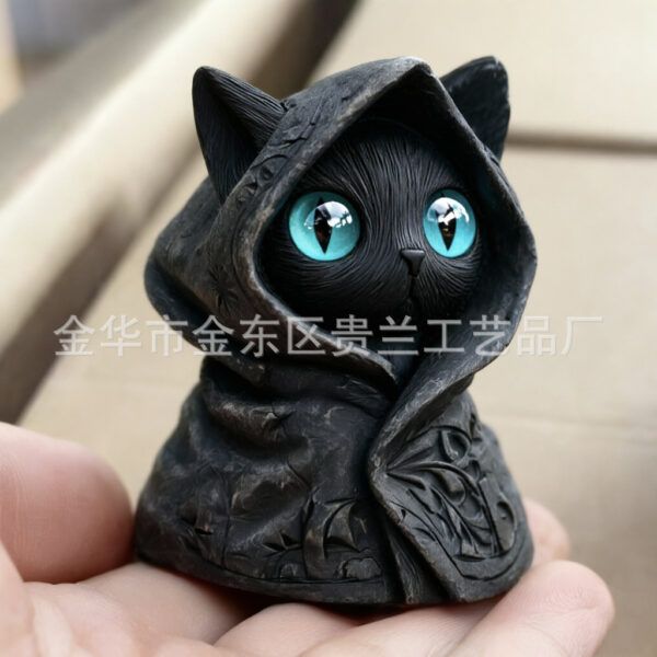 Wholesale Halloween Cat in the Hat Resin Statue - Mysterious Black Cat with Green Eyes, Home Decor Gift