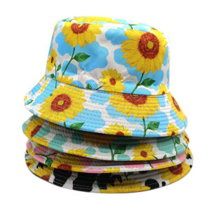 Wholesale Chic Double Sided Cow Print and Sunflower Bucket Hat Sun Protection for Outdoor Gift