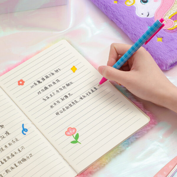 oly-03420364796db92d763a33f05d53b9dd Wholesale Plush Unicorn A5 Lock Diary Cute Notebook for Children Fun Gift Idea