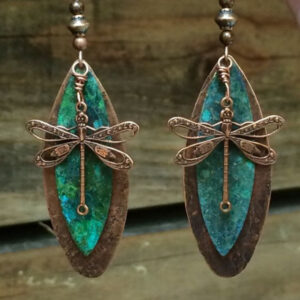 Wholesale Retro Style Dragonfly Dark Green Alloy Long Earrings Jewelry Accessory