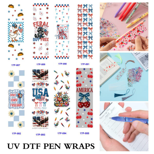oly-038b3b839fb73e3d405c9d10301913fa Wholesale 2/8/16pcs UV DTF Stickers Independence Day Pen and Bookmark Stickers