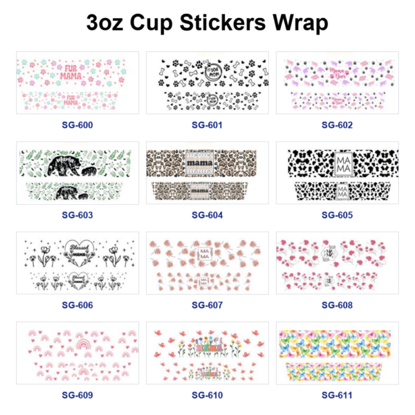 Wholesale 8pcs Lovely Puppy Paw Doodle 3oz Cup Stickers Wrap