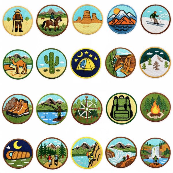 Wholesale Adventure Themed Embroidered Patches – 20pc Polyester Round Patch for DIY Backpack Decoration