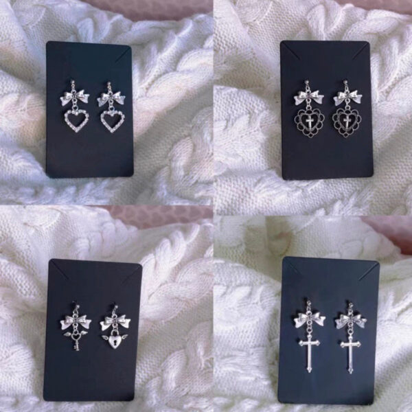 oly-039df5041160a5b482903e4a0276aaf8 Wholesale Alloy Heart Butterfly Bow Earrings with Rhinestone Trendy Jewelry for Casual Everyday Wear Gift Boutique Resale
