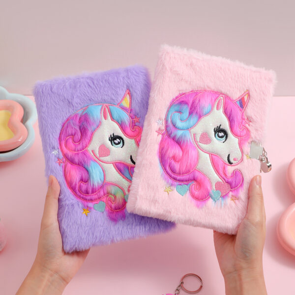 oly-03ac25170d7e7783b38ff6606af93ec7 Wholesale Plush Creative Notebook with Lock Unicorn Design for Kids School Diary