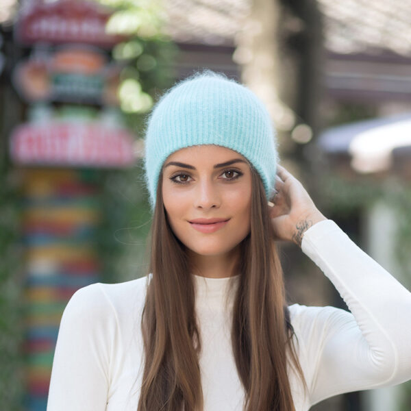 oly-03b834df638a4fdee23fc31358462e77 Wholesale Fashion Knitted Beanie with Long Rabbit Hair, Khaki, Warm Winter Hat for Boutique Resale