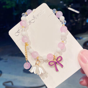 Purple lily of the valley flower bow bracelet (opp bag)