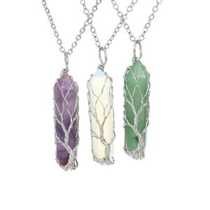 Wholesale Handmade Life Tree Natural Crystal Pendant Necklace Trendy Fashion Accessory Gift