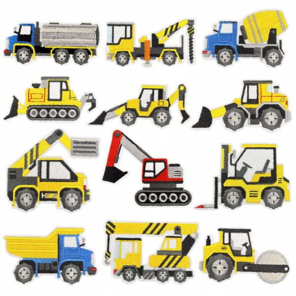 Wholesale Polyester Thread Embroidered Patch Yellow Cartoon Construction Vehicle Decorative Cloth Sticker for DIY Crafts or Gift