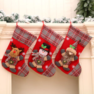 oly-03f608d517d33d50db8c17d0848fbf52 Wholesale 3D Large Christmas Stocking with Santa and Plaid Pattern Festive Holiday Decor for Gift Giving