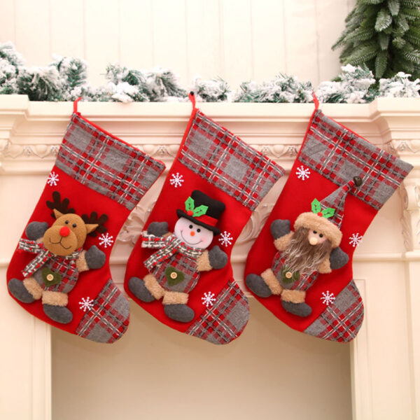 oly-03f608d517d33d50db8c17d0848fbf52 Wholesale 3D Large Christmas Stocking with Santa and Plaid Pattern Festive Holiday Decor for Gift Giving