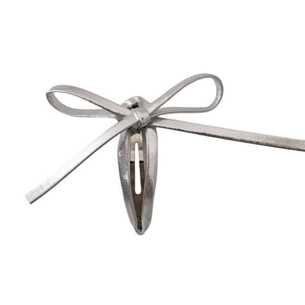oly-048490c80d4144f3f3f60ad4eab944b1 Wholesale Trendy Silver Bow Leather Duckbill Hair Clip Fashion Hair Accessory for Daily Use or Gift